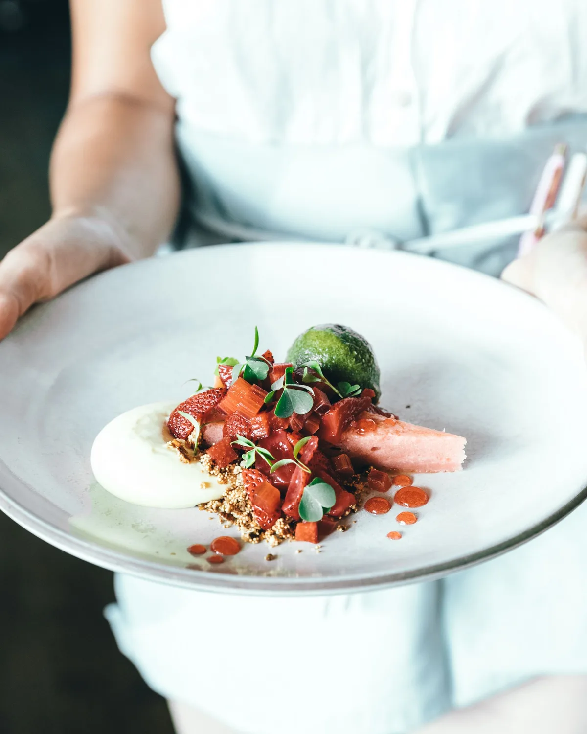 The in-house chef plating a course at Villa Azure Hotel