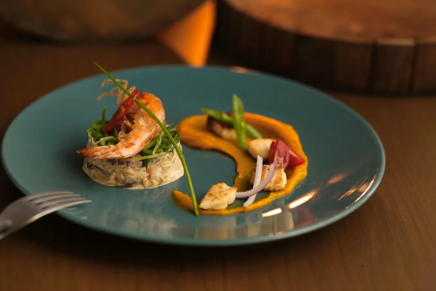 Caribbean shrimp course from the chef's table menu